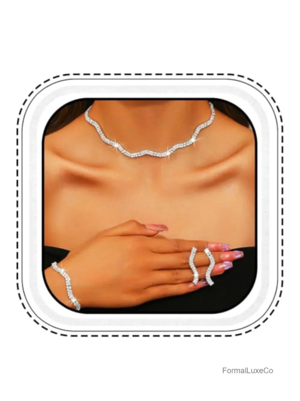 Rhinestone Bridal Wedding Jewelry Set Choker Necklace Earrings Bracelet